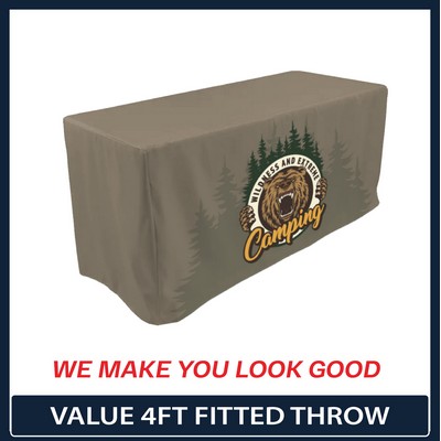Value - 4' x 30"Top x 29"H - 4 Sided Hemmed Fitted Table Throw (Full Coverage Dye Sublimation)